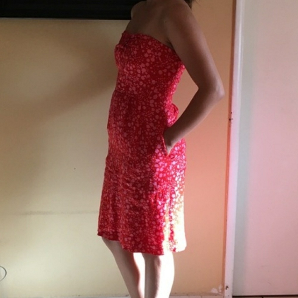 EUC J crew linen constellation strapless red dress - Picture 7 of 8